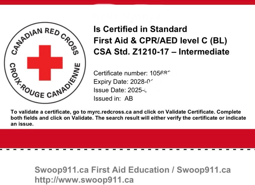 STANDARD First Aid Course w/ CPR/AED (BLENDED) CSA Standard Z1210-17 Intermediate